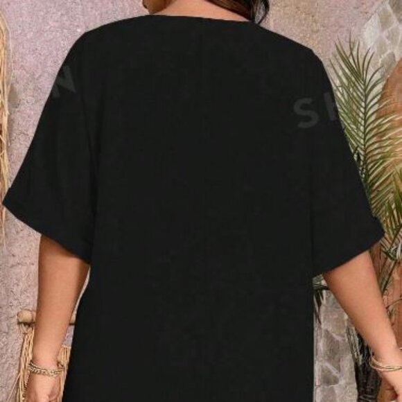 NWT SHEIN VCAY Plus Black Women's Midi Twist Short Sleeve V-Neck Dress 4XL Sz - Picture 3 of 5